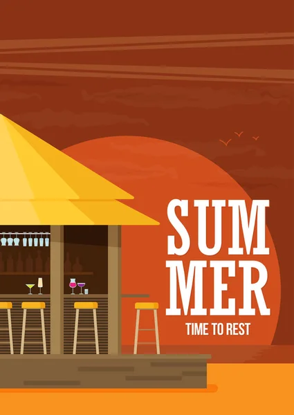 Illustrazione Bar Sulla Spiaggia Con Testo Ora Legale Riposare Illustrazione — Vettoriale Stock