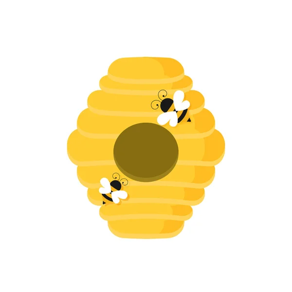 Bienenstock mit Bienen auf weiß — Stockvektor
