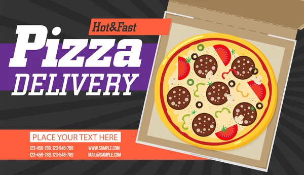 Pizza Box Vektor Annons Banner Pizza Box Leveransservice — Stock vektor