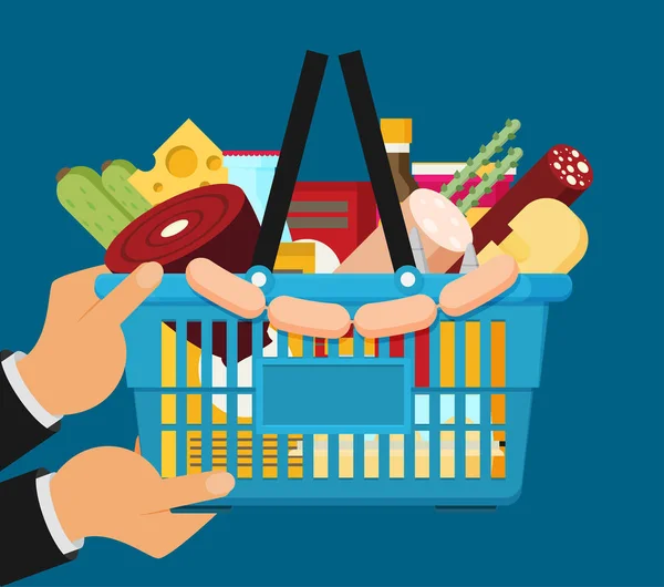 Carrello della spesa con cibo fresco — Vettoriale Stock
