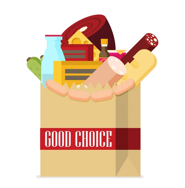 Package with food and drink products — Stock Vector