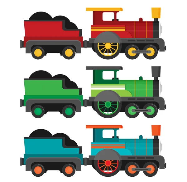Trenes coloridos en estilo plano — Vector de stock