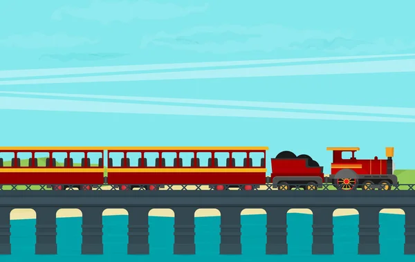 Tren en puente ferroviario — Vector de stock