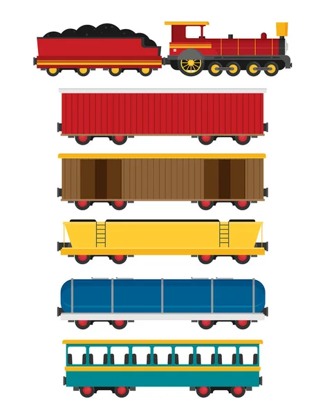 Trenes coloridos en estilo plano — Vector de stock