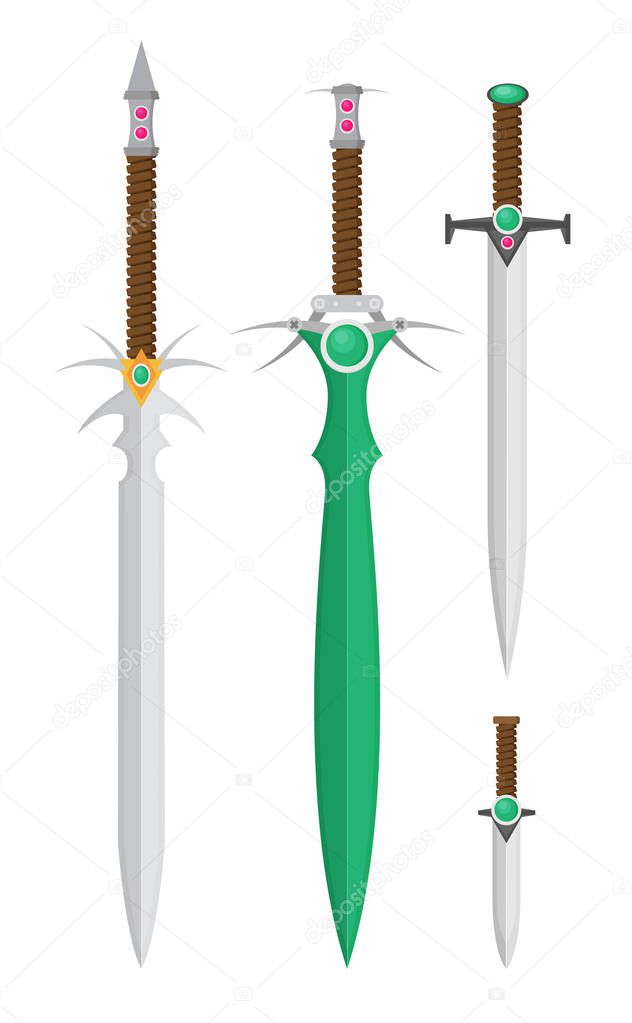 Flat design medieval swords set, vector illustration