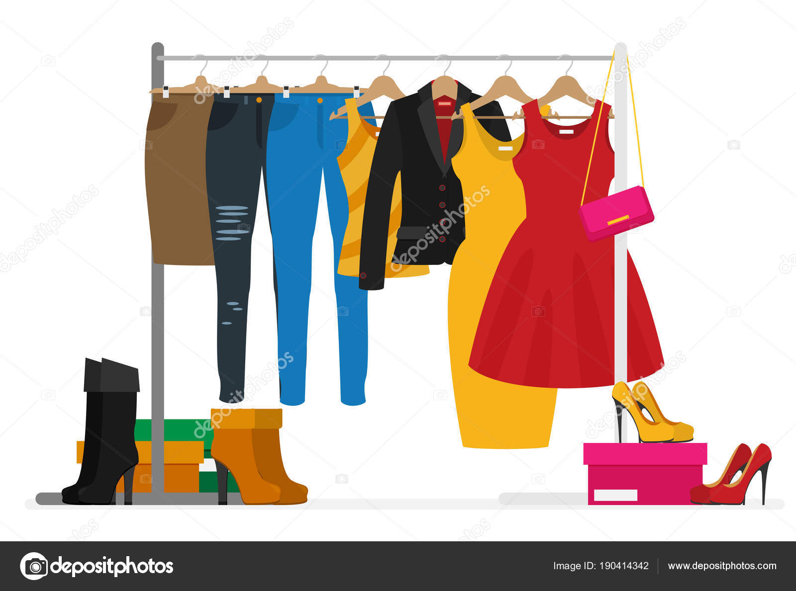 Flat Vector Racks Clothes Hangers Vector Illustration — Stock Vector