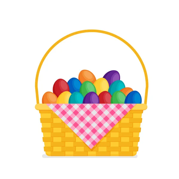 Cesta Mimbre Con Coloridos Huevos Pascua Vector Ilustración — Vector de stock