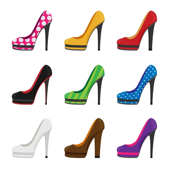 Collection Fashionable Female Shoes Vector Illustration — Stock Vector