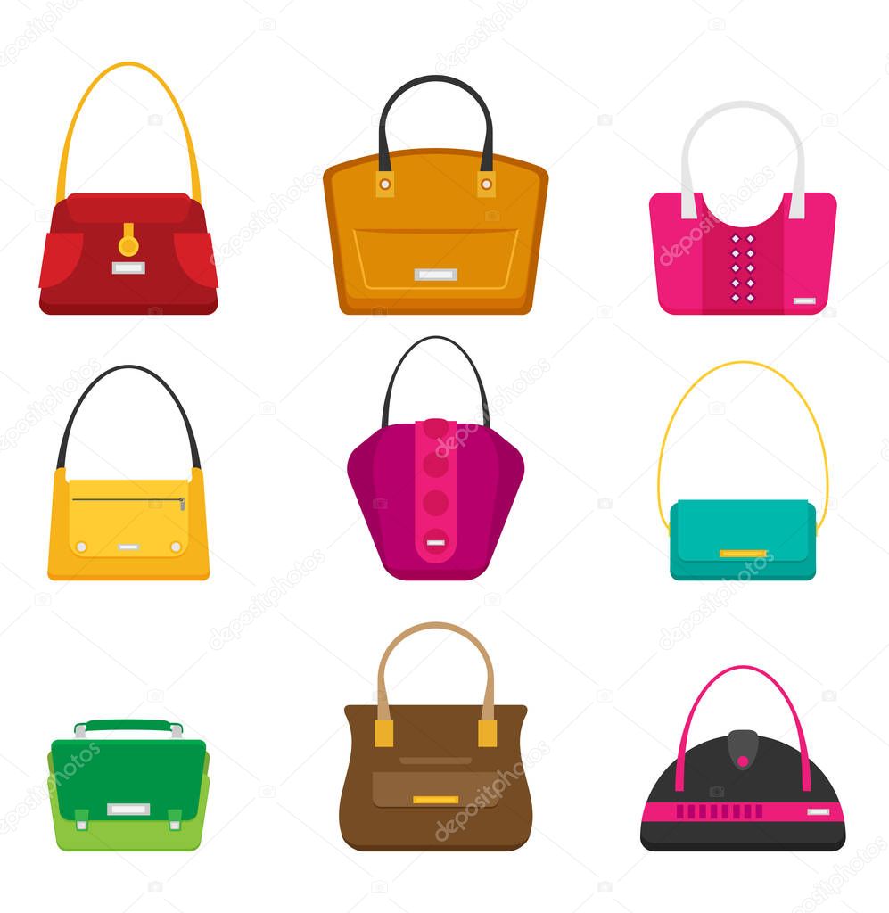 Fashion Bags set. Isolated vector illustration. Flat design, vector, illustration