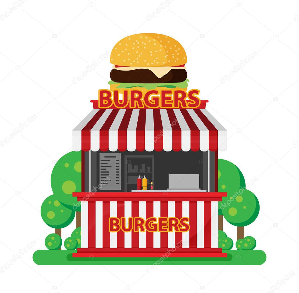 street  Burgers shop. Vector flat illustation isolated on white background, vector, illustration