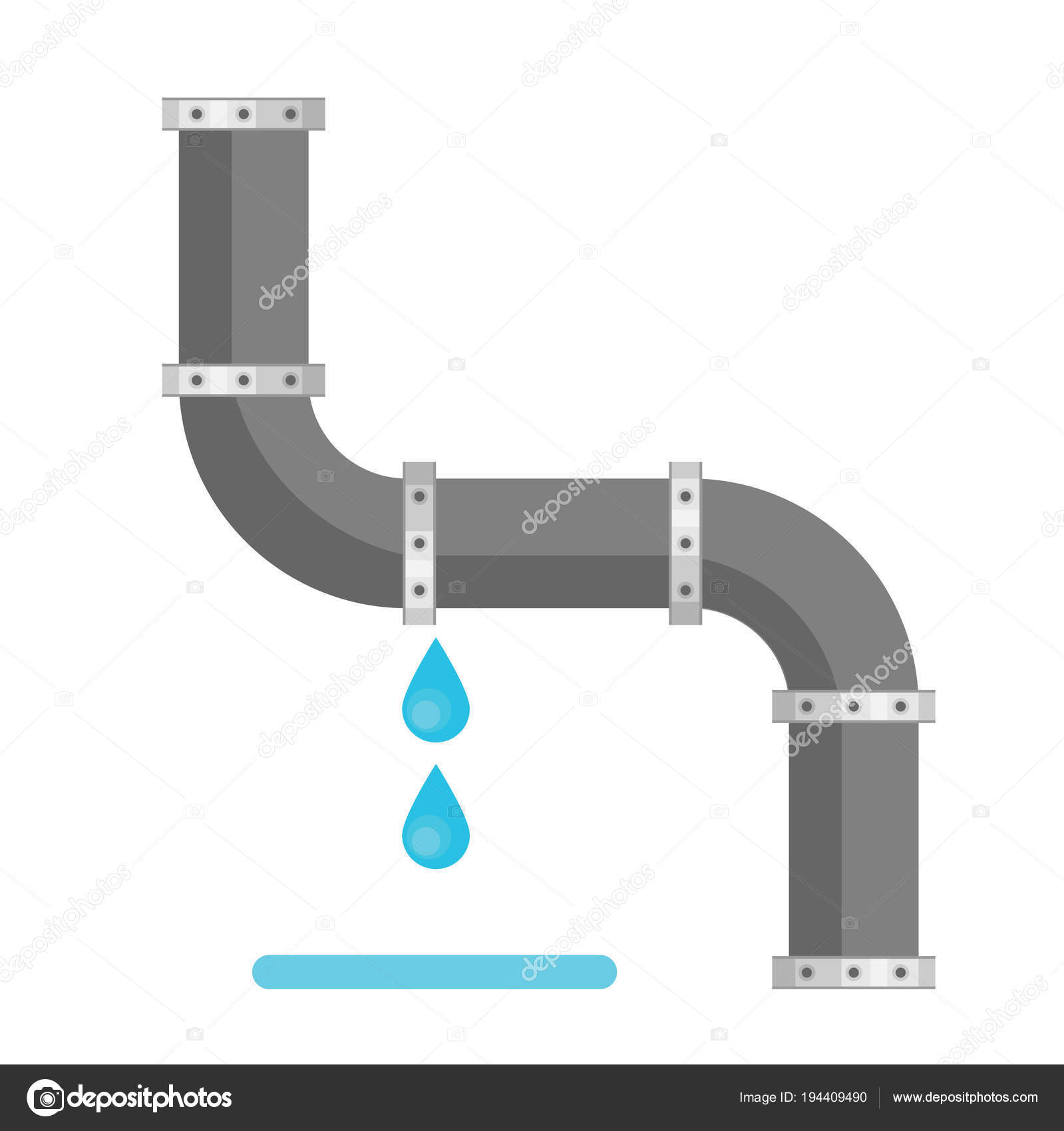 Broken Metal Pipe Leaking Water Flat Style Vector Illustration Stock