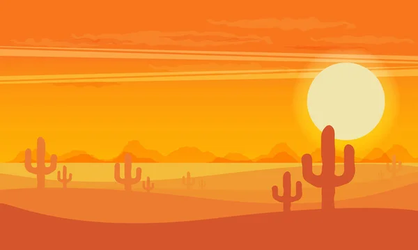 Paisaje Del Desierto Occidental Atardecer Vector Ilustración — Archivo Imágenes Vectoriales