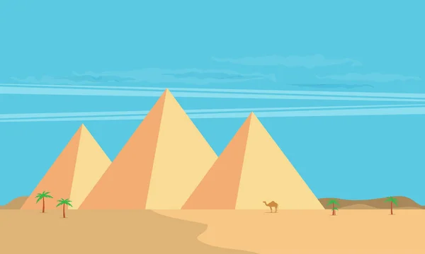 Desert View Met Piramides Van Egypte Bij Zonsondergang Platte Vectorillustratie — Stockvector