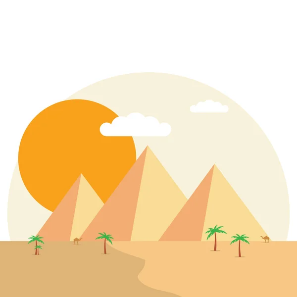 Vue Sur Désert Avec Egypte Pyramides Coucher Soleil Illustration Vectorielle — Image vectorielle