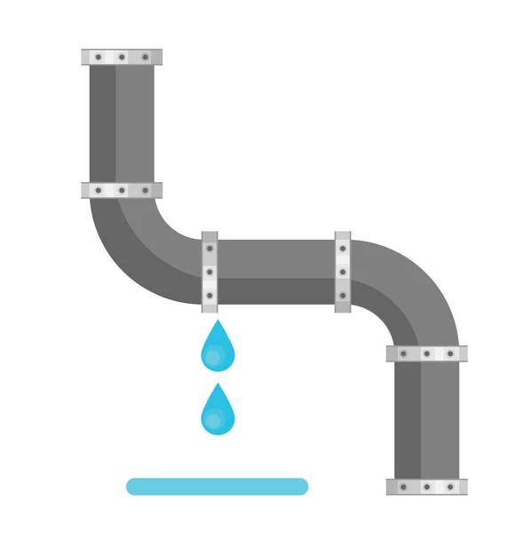 Broken Metal Pipe Leaking Water Flat Style Vector Illustration — Stock Vector