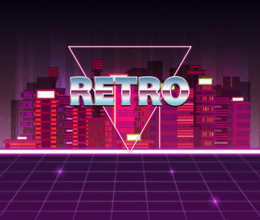 Retro dalga 80s stili arka plan ile cityscape
