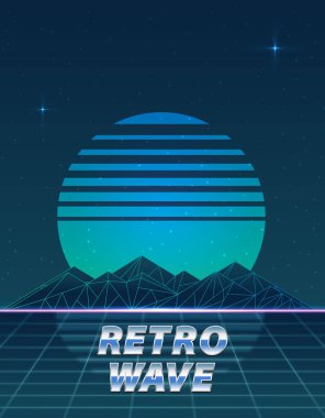 Retro dalga 80s stili arka plan ay ve Dağları ile