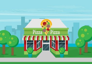 Pizzacı düz vektör cephe.