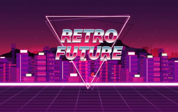 stock vector Retro wave 80s style background with cityscape