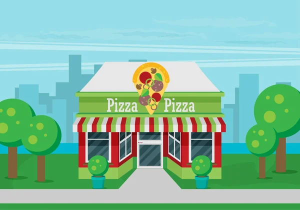 Façade Vecteur Plat Pizzeria — Image vectorielle