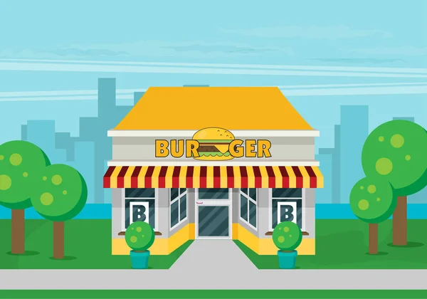 Gevel Van Hamburger Café Platte Vector — Stockvector