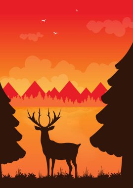 Dağdaki siluet ve geyik