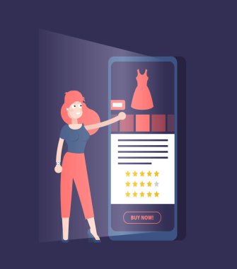 Taşınabilir alışveriş afişi yapan kadın, vektör illüstrasyonu