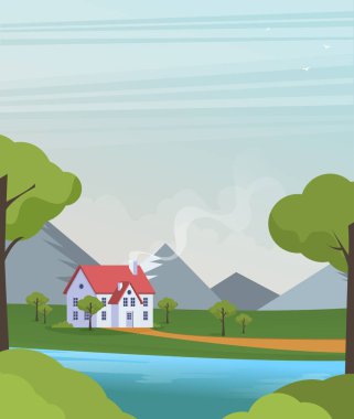 Düz bir aile evi. Vektör illüstrasyonu