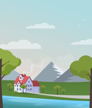 Düz bir aile evi. Vektör illüstrasyonu