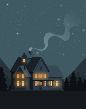 Düz bir aile evi. Vektör illüstrasyonu