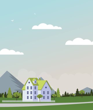 Düz bir aile evi. Vektör illüstrasyonu