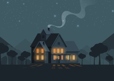 Düz bir aile evi. Vektör illüstrasyonu