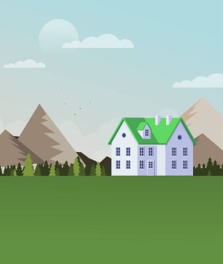 Düz bir aile evi. Vektör illüstrasyonu