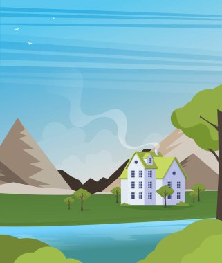 Düz bir aile evi. Vektör illüstrasyonu