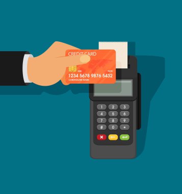 Kredi kartı ve pos terminali. Vektör düz resimleme