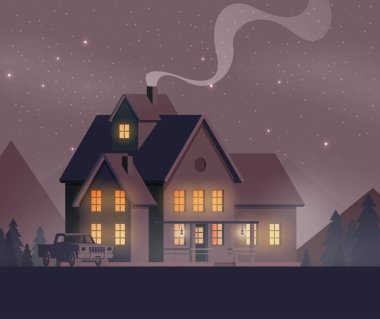 Düz bir aile evi. Vektör illüstrasyonu