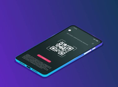 Qr kod doğrulama servisi, web pankartı, izometrik vektör