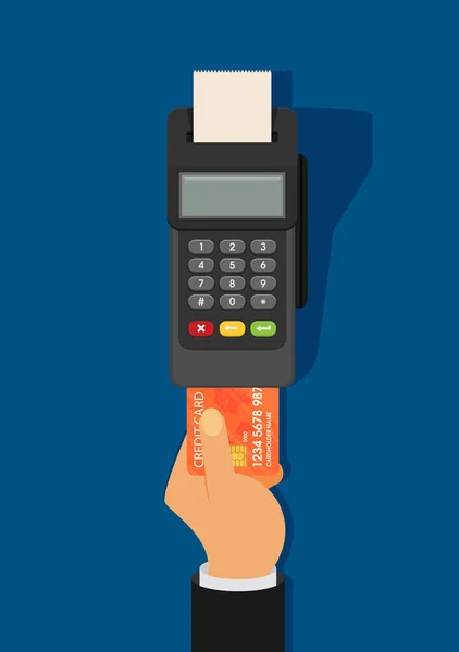 Kreditkort Och Pos Terminal Vektor Platt Illustration — Stock vektor