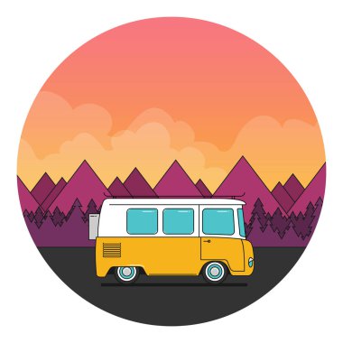 Plajda vektör illüstrasyonu düz eski araba