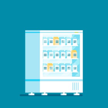 Süpermarket thermocool buzdolabı rafları gıda koleksiyonu