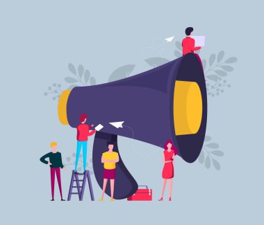 Vektör illüstrasyon, düz stil, iş promosyonu, reklam, telefon aracılığıyla arama, çevrimiçi uyarı