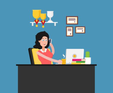 Kadın düz vektör üzerinde çalışıyor.