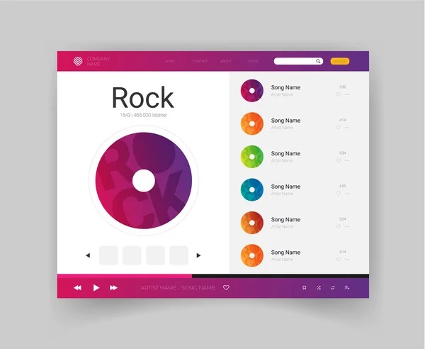 Interface Application Lecteur Musique Illustration Vectorielle — Image vectorielle