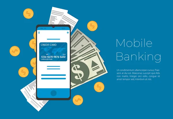 Концепция Векторной Иллюстрации Плоского Дизайна Мобильного Банкинга Онлайн Платежей Изолирована — стоковый вектор