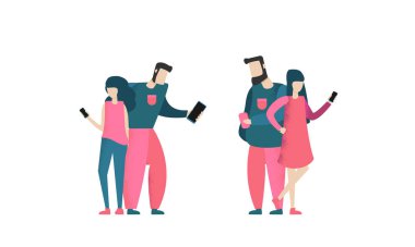 People with gadgets - flat design style set of isolated characters on white background.