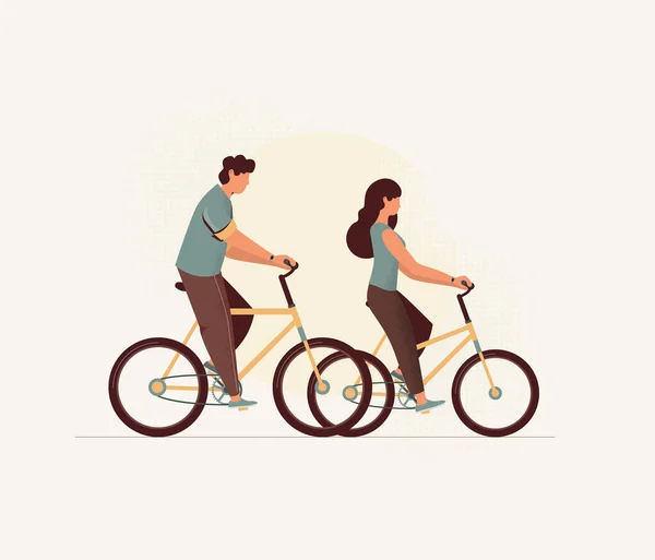 Bisiklet Süren Kadın Erkek Vektör Illüstrasyonu — Stok Vektör