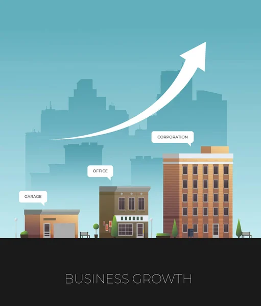 ビジネスの成長 中小企業の建物や大規模な 平面ベクトル — ストックベクタ