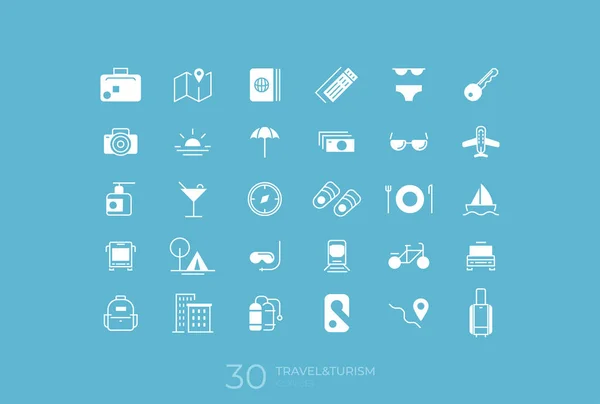 Line Art Simple Traveling Tourism Vacation Icon Set Web Applications — Stock Vector