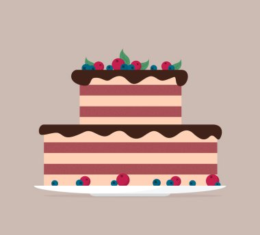 Düz vektör cheesecake renk arkaplanında izole edildi