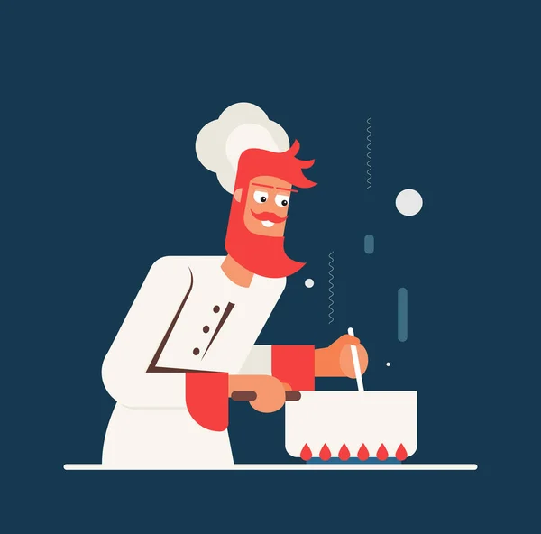 Chef Con Plato Cocina Vector Fondo Rojo — Vector de stock